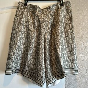Christian Dior CD Silk Oblique Shorts Beige Green Size 52